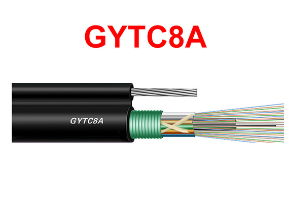GYTC8A Cáp quang bọc thép ngoài trời Dây thép tự duy trì Màu đen 8.0 * 1.0mm